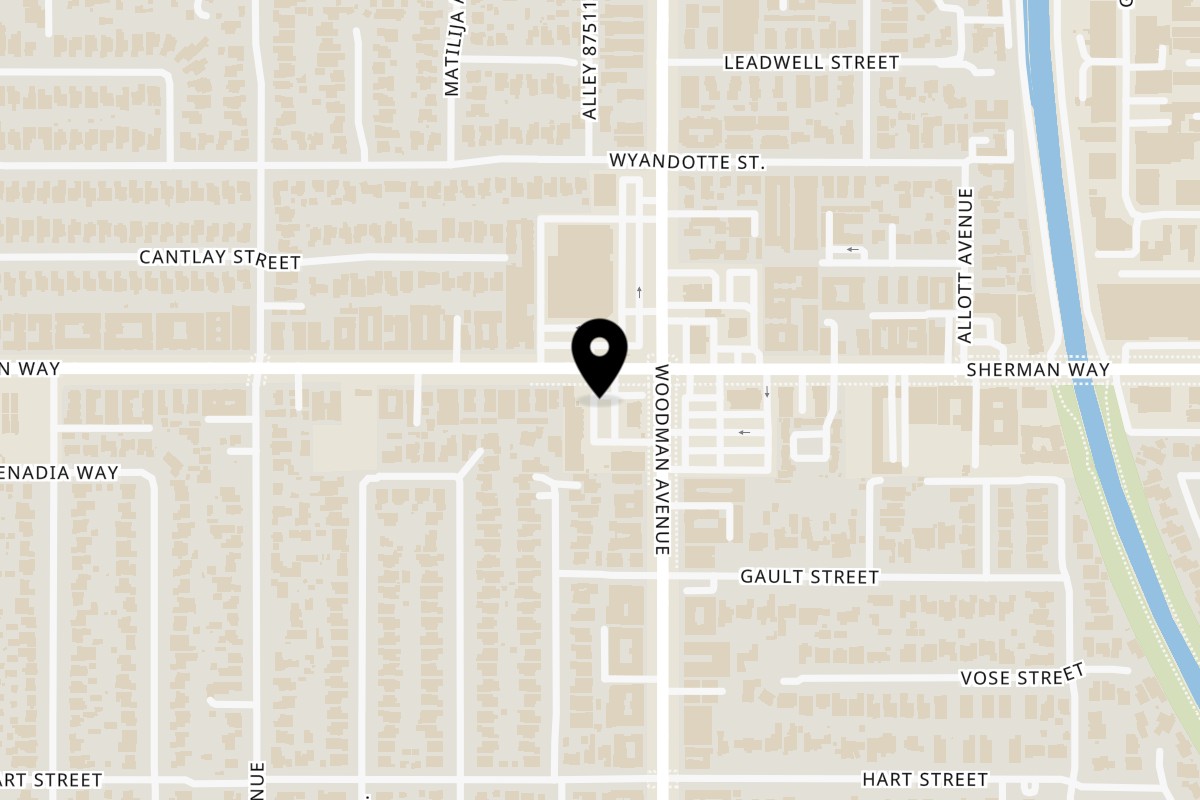 Map showing the location of Alessandro's Pizza Italian Restaurant Van Nuys on 13714 1/2 Sherman Way in Van Nuys